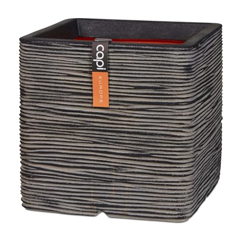 Capi Europe - Blumentopf quadratisch Rib NL - 50x50 - Anthrazit - Öffnung Ø42 - Blumentopf für den Innen- und Außeneinsatz - Bruchsicher - 100% recycelbar - KOFZ904 von Capi Europe