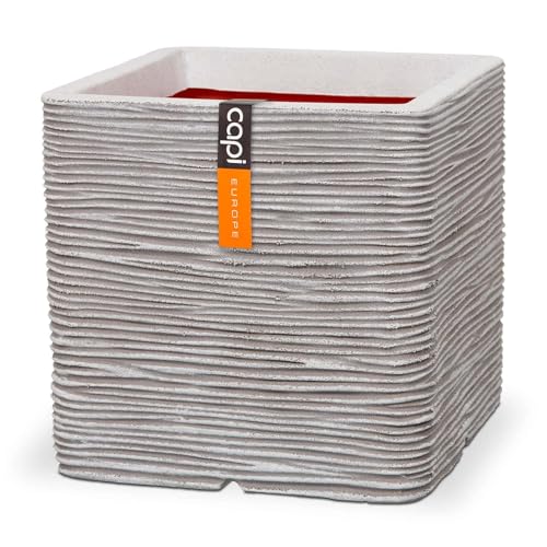 Capi Europe - Blumentopf quadratisch Rib NL - 40x40 - Elfenbein - Öffnung Ø32 - Blumentopf für den Innen- und Außeneinsatz - Bruchsicher - 100% recycelbar - KOFI903 von Capi Europe