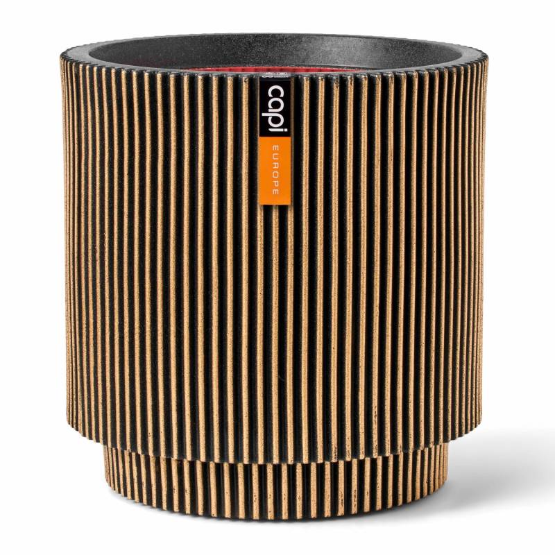 Capi Pflanzgefäß Zylinder Groove Ø 43,5 cm x 46 cm Gold-Schwarz von Capi