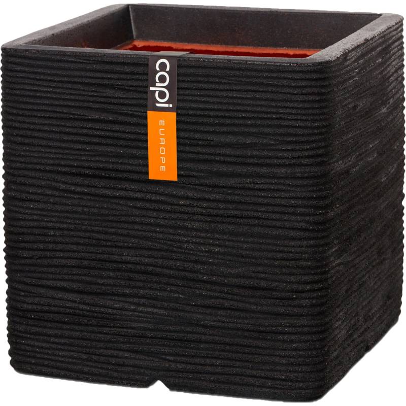 Capi Pflanztopf Nature Rib Quadrat Riffel 30 cm x 30 cm x 30 cm Schwarz von Capi