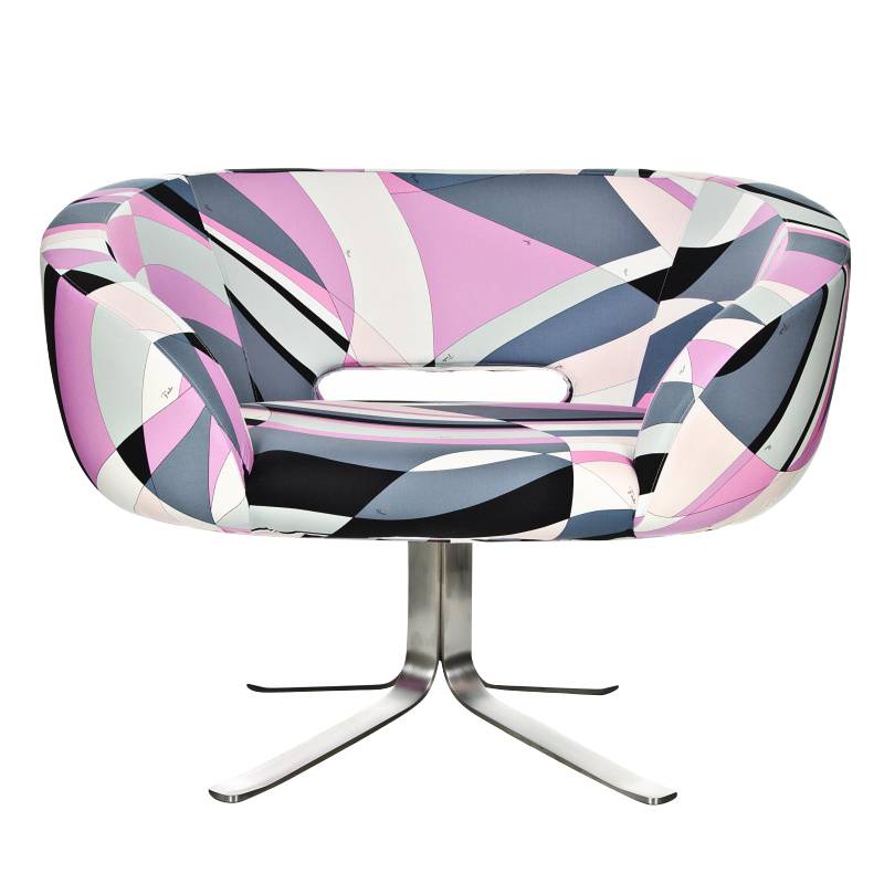 Cappellini - Rive Droite Sessel - pink/grau/100% Baumwolle Pucci L02/BxHxT 93,5x71x73,5cm/Gestell satinierter Edelstahl von Cappellini