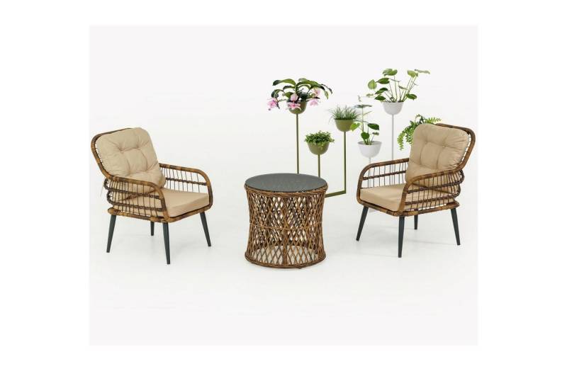 Capri Swing Gartenlounge-Set Rattan Lounge Gartenmöbel Set 2 Personen Bistroset mit 2 stühlen von Capri Swing