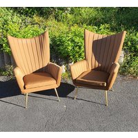 2x 50Er Jahre Lounge Chair Club Sessel Leder Creme Braun Vintage Stühle von CapricornVintageCom