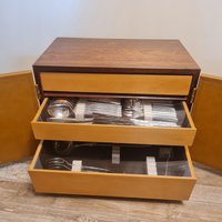 60Er Jahre Bsf Besteckschrank Palisander Besteckset Für 12 Personen Design Nordlicht Versilbert 90 Mid Century von CapricornVintageCom