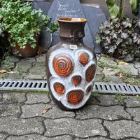 Bay Keramik Vase Fat Lava Form 84/40 Wgp Pottery Floor Vase Swirl Rot Braun von CapricornVintageCom