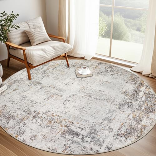Caplslpad 200cm Beige Kurzflor Abstrakt Runder Teppich Modern rutschfest Teppiche Wohnzimmer Waschbar Runde Kunstwolle Bettvorleger Groß Leicht Rund Teppich for Schlafzimmer Kinderzimmer Heimbüro von Capslpad
