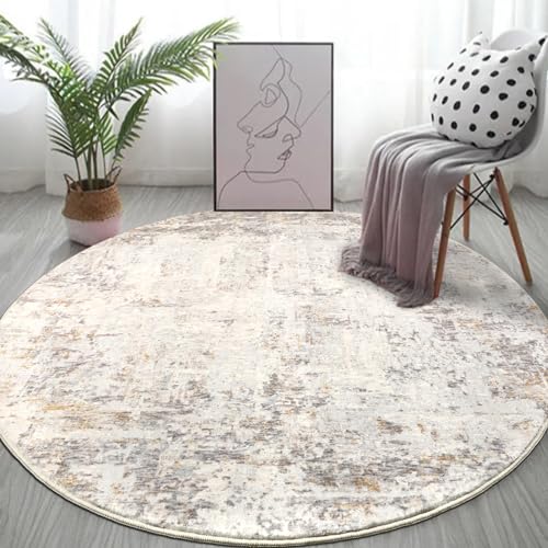 Capslpad Abstrakt Teppich Rund 135cm Moderner rutschfest Teppiche Wohnzimmer Runder Hochflor Waschbar Rund Teppiche Kurzflor Weich Runder Teppich Beige for Wohnzimmer Schlafzimmer Studie Heimbüro von Capslpad