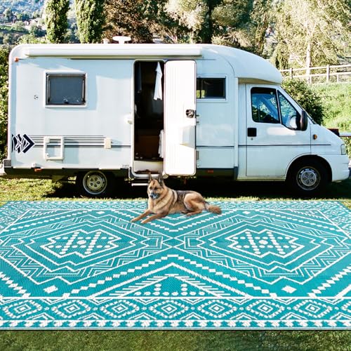 Capslpad 150x245cm Boho Wasserdicht Outdoor-Teppich für Terrassen UV-beständiger Kunststoff-Stroh-Campingteppich Reversibel Tragbarer Außenbereich Teppiche für Hinterhof Strand Picknick Garten Dekor von Capslpad
