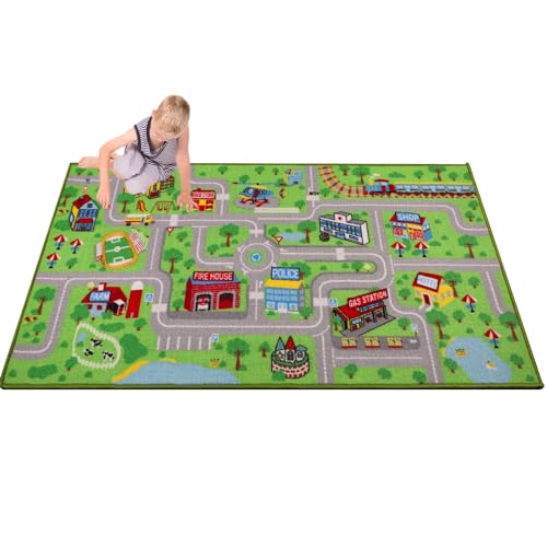 Capslpad Automatte für Kinder 80x150cm Auto Straßen Kinder Spielteppich rutschfeste Interaktive Spielzimmer Spielmatte Waschbare Pädagogische Kinder Teppich für Kinder Schlafzimmer Kinderzimmer Dekor von Capslpad