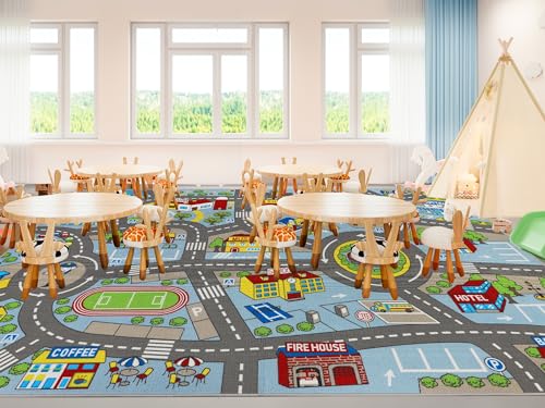Capslpad Autoteppich Kinder 200x300cm rutschfest Kinderteppich Stadtplan Interaktive Spielteppich Waschbar Kreativ Pädagogisch Spielmatte für Kinder Teenager Kinderzimmer Spielzimmer Dekor,Hellblau von Capslpad