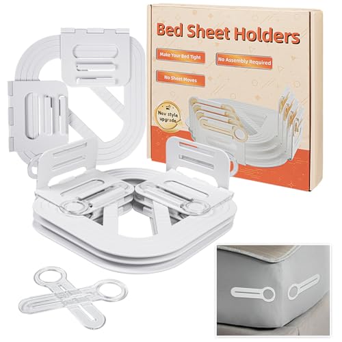 Capslpad Bettlakenspanner, 4 Stück Bettlakenhalter Gegen Verrutschen, Bettlaken Spanner Faltbar, Bettlaken Halter Mit Verschlussstreifen Fit All Matratzengrößen von Capslpad