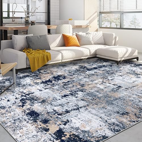 Capslpad Blau Abstraktes Teppich Wohnzimmer 200x300cm rutschfest Kurzflor Kunstwolle Schlafzimmer Teppich Waschbar Minimalistisch Bettvorleger Teppiche für Wohnzimmer Schlafzimmer Büro Bereich von Capslpad