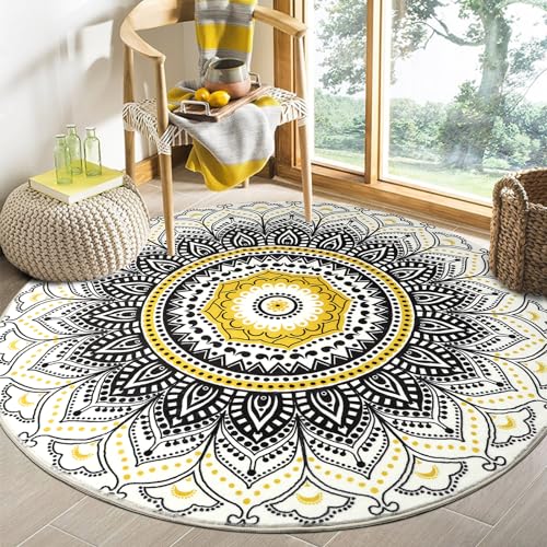 Capslpad Boho Rund Weicher Teppich ø135cm Waschbar Wohnzimmer Runder Teppich Flauschiger Rutschfest Baumwolle Bettvorleger Teppiche Hochflor Bodenteppich für Schlafzimmer,Kinderzimmer,Badezimmer Dekor von Capslpad