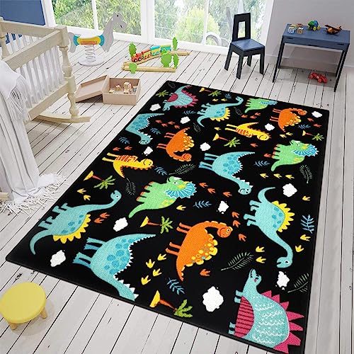 Capslpad Dinosaurier Kinder Spielteppich 160x100cm Waschbare Kinder Teppiche für Jungen Schlafzimmer rutschfeste Karikatur Dinosaurier Teppich für Spielzimmer Kinderzimmer Jungen Dekor, Schwarzer von Capslpad