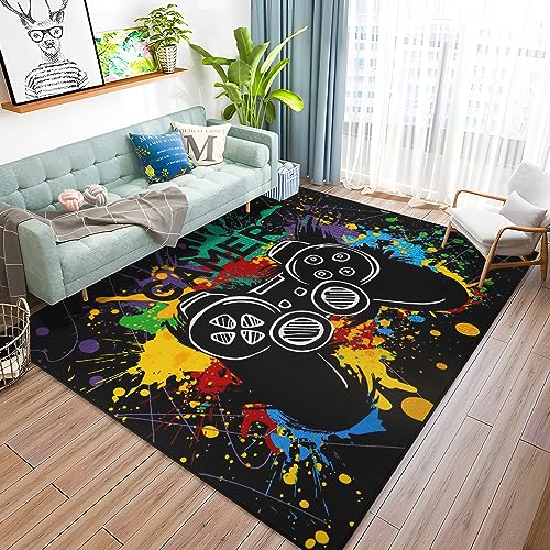 Capslpad Gamepad Bereich Teppich 150x200cm Rutschfester Gamer-Controller Kinder Spielteppich Niedrigem Flor Waschbare Gamepad-Muster Bodenteppich für Spielzimmer Kinderzimmer Spielzimmer Dekor von Capslpad