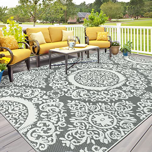 Capslpad Geblümt Outdoor Teppich für Terrasse 120x180cm wasserdichte Kunststoff Strohhalm Teppich Recycelte Reversible Matten Tragbare Picknickdecke RV Teppich für Hinterhof BBQ Balkon Picknick von Capslpad