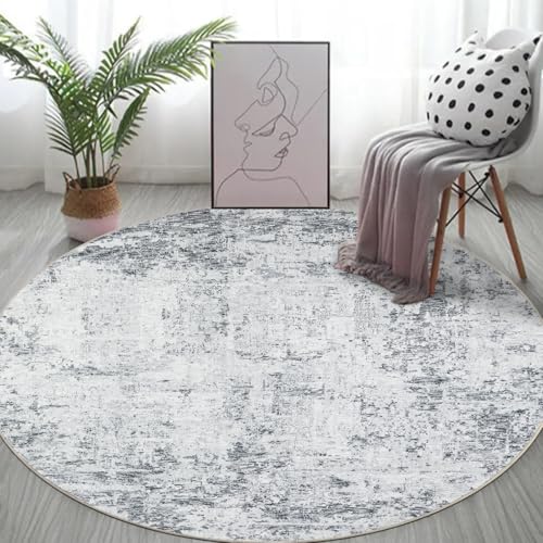 Capslpad Grau Abstrakt Teppich Rund ø135cm Moderner rutschfest Teppich Wohnzimmer Runder Waschbar Rund Teppich Kurzflor Weich Runder Teppich Beige for Wohnzimmer Schlafzimmer Studie Heimbüro Dekor von Capslpad