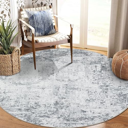 Capslpad Grau Abstrakt Teppich Rund ø160cm Moderner rutschfest Teppich Wohnzimmer Runder Waschbar Rund Teppiche Kurzflor Weich Runder Beige for Schlafzimmer Studie Heimbüro Dekor von Capslpad