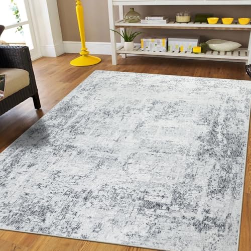 Capslpad Grau Abstrakt Teppich Wohnzimmer 120x180cm rutschfest Kurzflor Kunstwolle Schlafzimmer Teppich Waschbar Minimalistisch Bettvorleger Teppiche für Wohnzimmer Schlafzimmer Büro Bereich Dekor von Capslpad