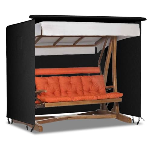 Capslpad Hollywoodschaukel-Abdeckung für 3-Sitzer, winddicht, für Terrasse, wetterfest, für Veranda, Schaukel, Baldachin für Garten, schwarz, langlebig, Segelstuhl-Abdeckung (220 x 125 x 170/180 cm, Capslpad Hollywoodschaukel-Abdeckung für 3-Sitzer, winddicht, für Terrasse, wetterfest, für Veranda, Schaukel, Baldachin für Garten, schwarz, langlebig, Segelstuhl-Abdeckung (220 x 125 x 170/180 cm, von Capslpad