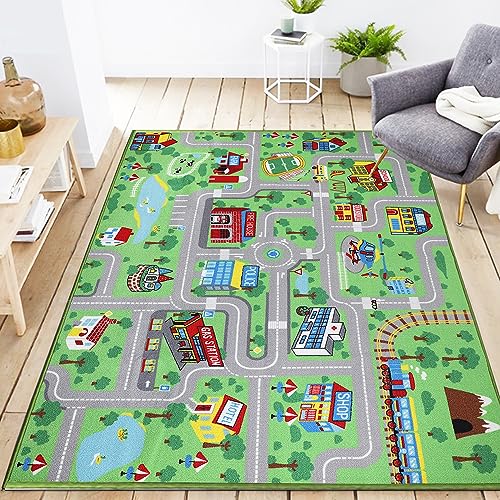 Capslpad Kinder Spielteppich 150x200cm Extra Große Stadtleben Teppich Auto Rennen Matte Bildung Verkehr Straße Teppich Spiel Teppich für Spielzimmer Baby Kleinkind Junge Kinderzimmer Schlafzimmer von Capslpad