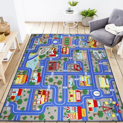 Capslpad Kinder Teppich Spielmatte 150x200cm Waschbar Verkehr Straßenteppich rutschfest Große Kinder Bildungs- & Spielbereich Teppich für Kleinkind Jungen Schlafzimmer Spielzimmer Klassenzimmer Dekor von Capslpad