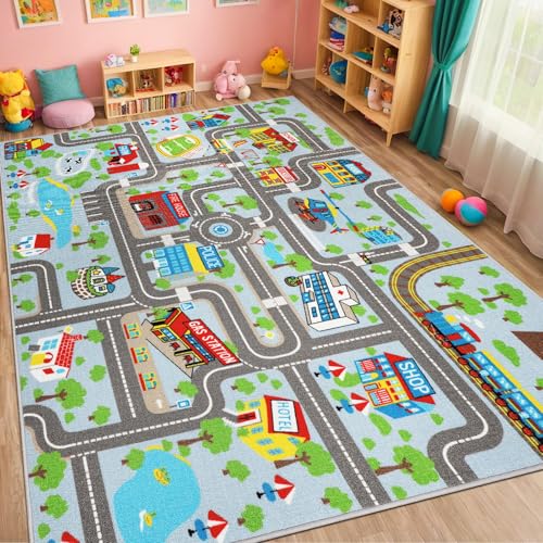 Capslpad Kinderteppich 150x200cm rutschfest Stadtplan Spielteppich Pädagogischer Spielteppich Maschinenwaschbar Kurzer Flor Autoteppich Kinder für Kinderzimmer Schlafzimmer Spielzimme Pastellblau Capslpad Kinderteppich 150x200cm rutschfest Stadtplan Spielteppich Pädagogischer Spielteppich Maschinenwaschbar Kurzer Flor Autoteppich Kinder für Kinderzimmer Schlafzimmer Spielzimme Pastellblau von Capslpad
