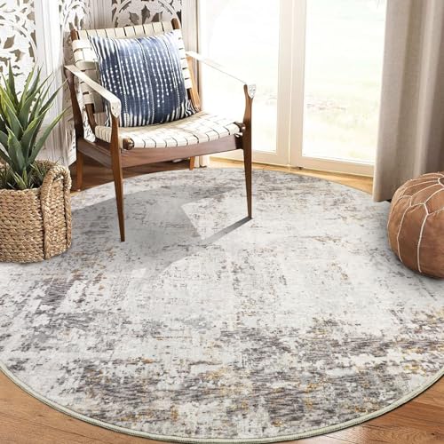 Caplslpad 160cm Beige Kurzflor Abstrakt Runder Teppich Modern rutschfest Teppich Wohnzimmer Waschbar Runde Kunstwolle Bettvorleger Groß Weich Rund Teppich for Schlafzimmer Kinderzimmer Heimbüro Dekor von Capslpad