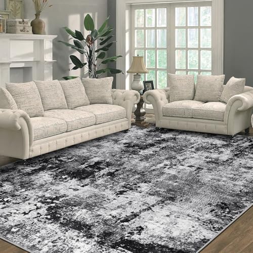 Capslpad Schwarz Abstraktes Teppich Wohnzimmer 160x230cm rutschfest Kurzflor Kunstwolle Schlafzimmer Teppich Waschbar Minimalistisch Bettvorleger Teppiche für Wohnzimmer Schlafzimmer Büro Bereich von Capslpad