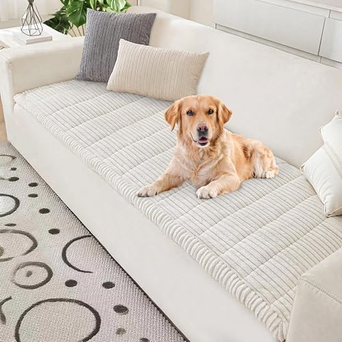 Capslpad Sofa überzug Waschbar 2/3/4 Sitzer rutschfest Sofabezug Weiß Sofaüberwürfe 2-3cmDicke 70x180cm Corduroy Soft Sofabezug für Wohnzimmer Sofa Cover Möbelschutz Weich Haustiermatte von Capslpad