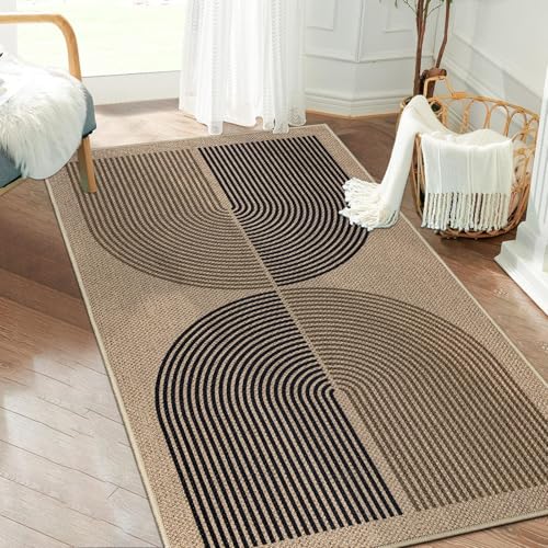 Capslpad Teppich Läufer Flur 80x150cm Jute Aussehen Teppich Natürlich Waschbar Teppich Schwarz Braun rutschfest Wohnzimme läufer Flur Küche,Schlafzimmer, Balkon von Capslpad