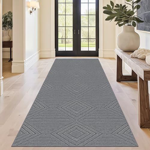 Capslpad Teppich Läufer Flur 80x200cm Grau Modern Waschbar Küchenläufer Teppich 3D Geometrie Hoch Tief Effekt rutschfest Teppiche Weich Teppiche für Wohnzimmer Schlafzimmer von Capslpad