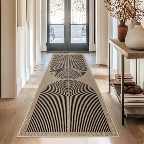 Capslpad Teppich Läufer Flur 80x200cm Schwarz Braun Jute Aussehen Waschbar Teppich Küchenläufer rutschfest Teppiche Wohnzimme läufer Flur Küche,Schlafzimmer, Balkon von Capslpad
