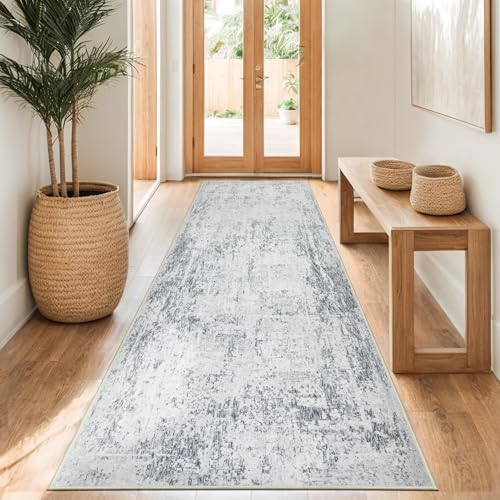 Capslpad Teppich Läufer Flur 80x300cm Grau Abstrakter Waschbar rutschfest Küchenläufer Teppich Modern Minimalistisch Kurzflor Kunstwolle Teppiche für Wohnzimmer Schlafzimmer von Capslpad