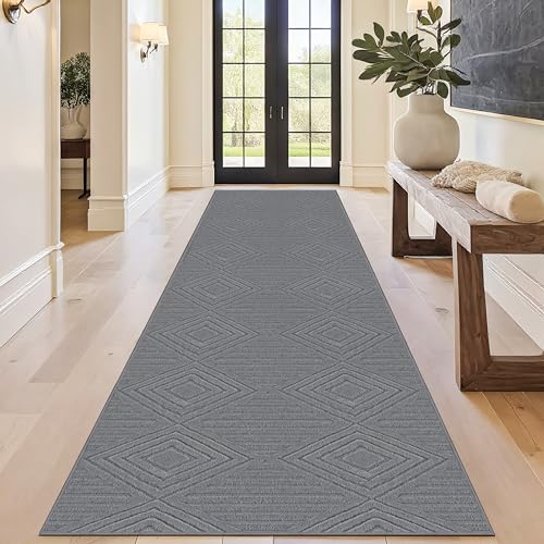 Capslpad Teppich Läufer Flur 80x300cm Grau Modern Waschbar Küchenläufer Teppich 3D Geometrie Hoch Tief Effekt rutschfest Teppiche Weich Teppiche für Wohnzimmer Schlafzimmer von Capslpad
