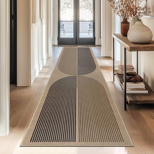 Capslpad Teppich Läufer Flur 80x300cm Jute Aussehen KüchenTeppich Natürlich Waschbar Teppich Schwarz Braun rutschfest Küchenläufer Korridor läufer Flur Küche,Schlafzimmer, Balkon von Capslpad