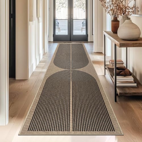 Capslpad Teppich Läufer Flur 80x300cm Jute Aussehen KüchenTeppich Natürlich Waschbar Teppich Schwarz rutschfest Küchenläufer Korridor läufer Flur Küche,Schlafzimmer, Balkon von Capslpad