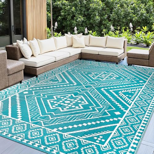 Capslpad Wasserdicht Outdoor Teppich 180x270cm Reversible Kunststoff Strohmatte Wendematte Tragbarer Campingbereich Teppich für Picknickteppich RV Deck Garten Hinterhof Strand Dekor, Dunkelgrün von Capslpad