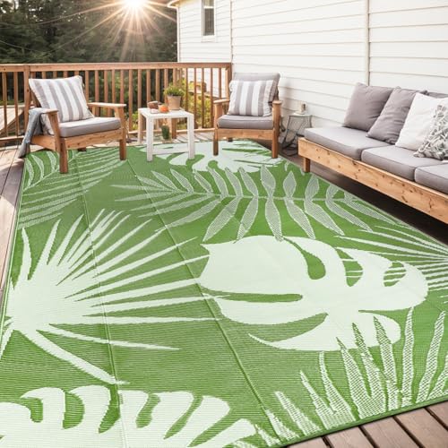 Capslpad Outdoor Teppich Wetterfest 240x305cm Faltbar Reversible Kunststoff Strohmatte Wendematte Tragbarer Campingbereich Teppiche Gegend Teppich für Picknick RV Terrasse Garten Strand, Salbeigrün von Capslpad