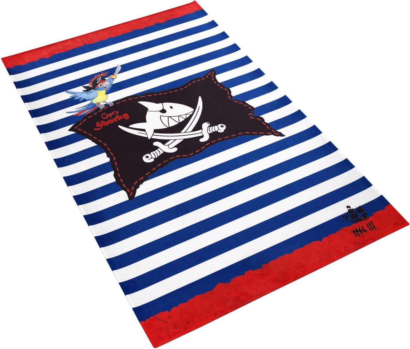 Kinderteppich SH-310, Capt`n Sharky, rechteckig, Höhe: 6 mm, bedruckter Stoff, gestreift, Motiv Piratenflagge, weiche Microfaser von Capt`n Sharky