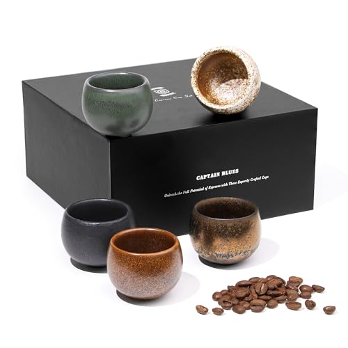 Captain Blues Espressotassen Set – 5-teilig – 5 x 50 ml – Handgefertigte Porzellan-Espresso-Tassen-Set – Design ohne Griff – spülmaschinenfest- Espresso Cups-Mugs-Mokka Tassen Set von Captain Blues