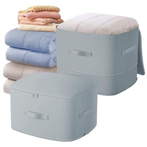 Captainfive Aufbewahrung Bettdecken 2 Stück XL, Aufbewahrungstasche für Kleidung Aufbewahrung, Platzsparende Selbstkomprimierender Organizer zum Platzsparen im Kleiderschrank (Grau, 52x42x60CM) von Captainfive