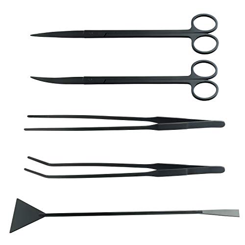 5-in-1-Edelstahl-Aquarium-Set, Aquarium-Reiniger, Zubehör, Aquascaping-Werkzeuge, Wasserpflanzen-Pinzette, Schere, Spachtel-Set für Fischstarter (schwarz) von Coptiner