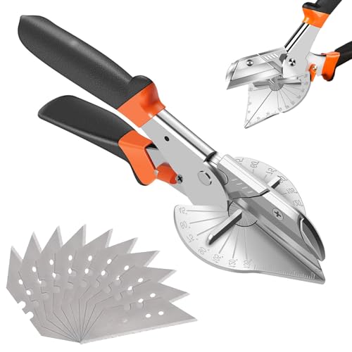 Gehrungsschere – Winkel-Schere zum präzisen Schneiden von Zierleisten, Kabelkanälen & PVC, verstellbarer 45°–135° Schnittwinkel, Rostfreie Klinge & 10 Ersatzklingen für Handwerker & Heimwerker Gehrungsschere – Winkel-Schere zum präzisen Schneiden von Zierleisten, Kabelkanälen & PVC, verstellbarer 45°–135° Schnittwinkel, Rostfreie Klinge & 10 Ersatzklingen für Handwerker & Heimwerker von CarPlusStudio
