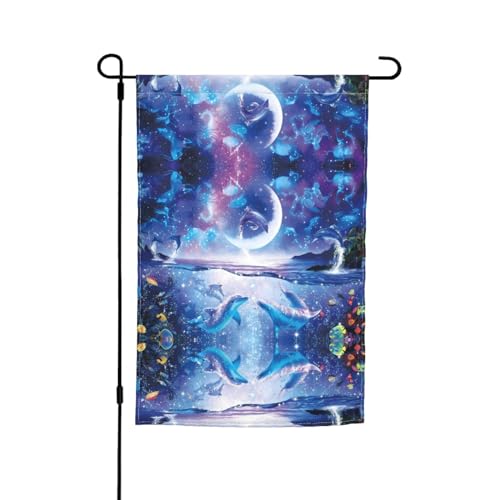 Bunte Sternenhimmel, Ozean, Delfin, Urlaub, Gartenflaggen, 30,5 x 45,7 cm, doppelseitiger Druck, dekorative Flaggen für Außendekoration für alle Jahreszeiten von CarXs