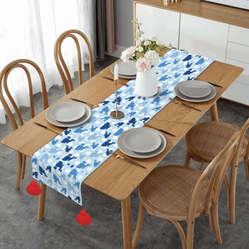 CarXs Exquisiter Tischläufer mit blauem Pudel, gepunktet, doppelseitig bedruckt, verleiht jedem gedeckten Tisch Eleganz von CarXs