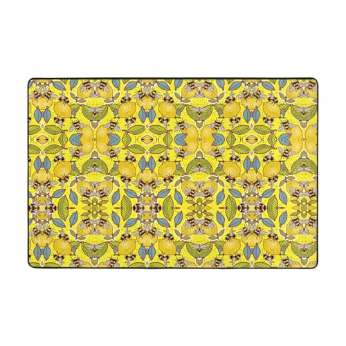 CarXs Teppich, Motiv: gelbe Zitrone und Biene, 91,4 x 61 cm, 183,9 x 121,9 cm, Heimdekor, Fußmatten für Wohnzimmer, Schlafzimmer, schmutzabweisend von CarXs
