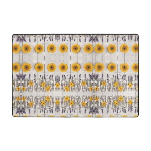 CarXs Teppich, Sonnenblumen auf Holz, 91,4 x 61 cm, 183,9 x 121,9 cm, Heimdekor, Fußmatten für Wohnzimmer, Schlafzimmer, schmutzabweisend von CarXs