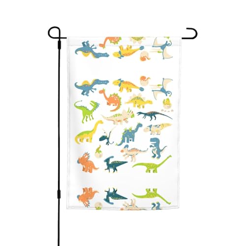 Cartoon-Dinosaurier-Bilder, Feiertags-Gartenflaggen, 30,5 x 45,7 cm, doppelseitiger Druck, dekorative Flaggen für Außendekoration für alle Jahreszeiten von CarXs