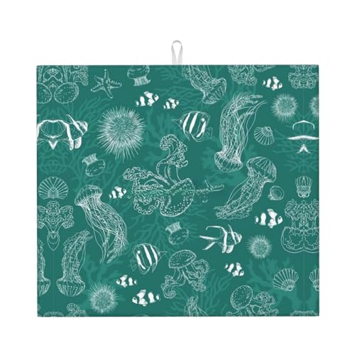 Delfine Blumen Meer Seestern Koralle Muschel Stilvolle Abtropfmatte - saugfähiges und vielseitiges Küchenzubehör mit charmantem Druckdesign von CarXs